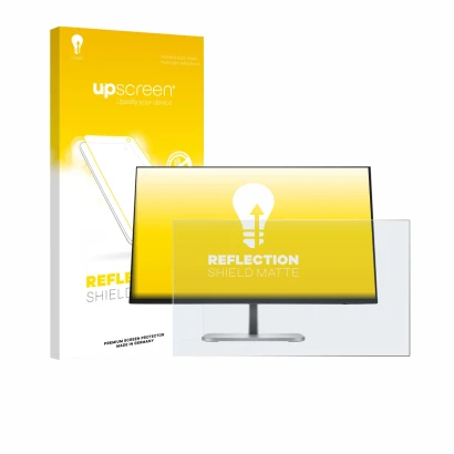 Face avant d’un emballage produit avec le logo de la marque upscreen. À côté, l’appareil HP Serie 5 Pro 524pf est représenté a