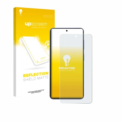 Face avant d’un emballage produit avec le logo de la marque upscreen. À côté, l’appareil Samsung Galaxy S26 est représenté ave