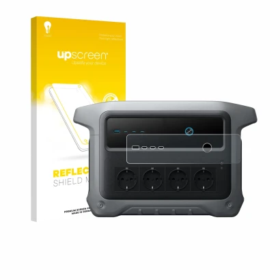 Face avant d’un emballage produit avec le logo de la marque upscreen. À côté, l’appareil Anker SOLIX C1000 Gen 2 est représent