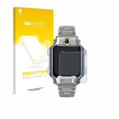 Face avant d’un emballage produit avec le logo de la marque upscreen. À côté, l’appareil Imoo Watch Phone X10 est représenté a