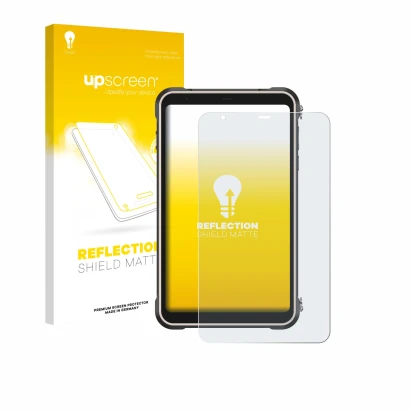 Face avant d’un emballage produit avec le logo de la marque upscreen. À côté, l’appareil Ulefone RugKing Pad Pro est représent