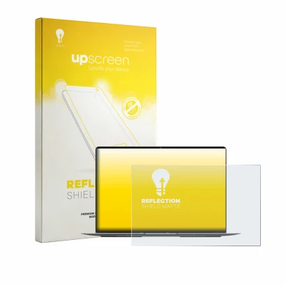 Face avant d’un emballage produit avec le logo de la marque upscreen. À côté, l’appareil Geekom GeekBook X14 Pro est représent
