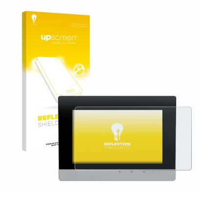 Face avant d’un emballage produit avec le logo de la marque upscreen. À côté, l’appareil WAGO Control Panel Touch Panel 600 es