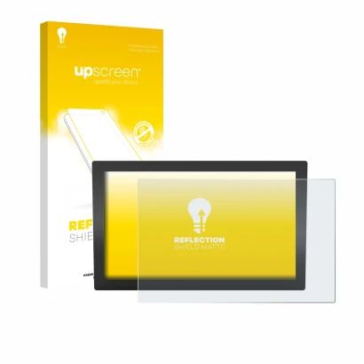 Face avant d’un emballage produit avec le logo de la marque upscreen. À côté, l’appareil WAGO Web Panel 400 762-3405 est repré