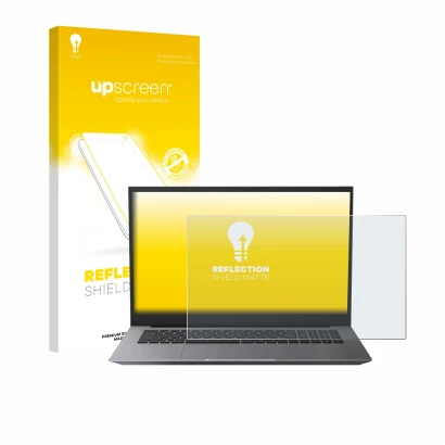 Face avant d’un emballage produit avec le logo de la marque upscreen. À côté, l’appareil Blackview Acebook 10 18.5" est représ