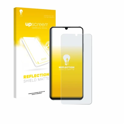 Face avant d’un emballage produit avec le logo de la marque upscreen. À côté, l’appareil Huawei Nova Y63 est représenté avec l