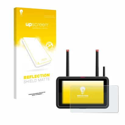 Face avant d’un emballage produit avec le logo de la marque upscreen. À côté, l’appareil Atomos Ninja TX est représenté avec l