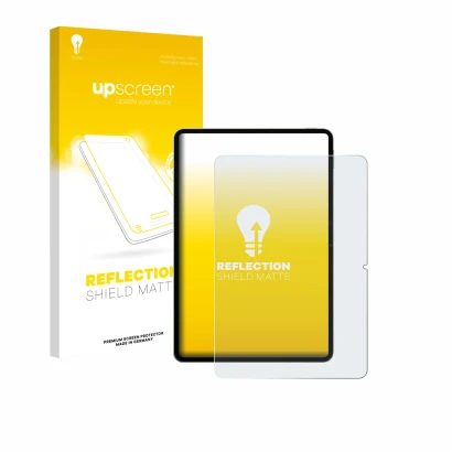 Face avant d’un emballage produit avec le logo de la marque upscreen. À côté, l’appareil Xiaomi Pad 8 Pro est représenté avec