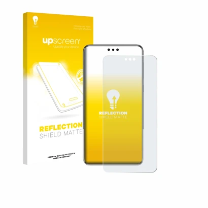 Face avant d’un emballage produit avec le logo de la marque upscreen. À côté, l’appareil Huawei Mate 60 Pro Plus est représent