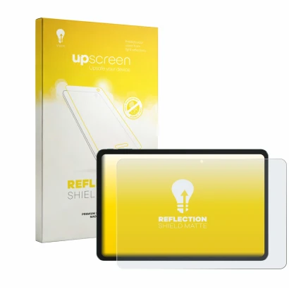 Face avant d’un emballage produit avec le logo de la marque upscreen. À côté, l’appareil Tecno MEGAPAD 2 est représenté avec l