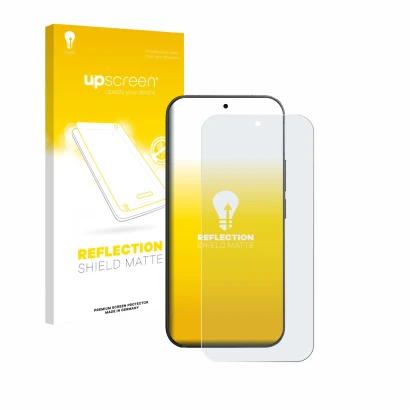 Face avant d’un emballage produit avec le logo de la marque upscreen. À côté, l’appareil Vivo V70 est représenté avec la prote