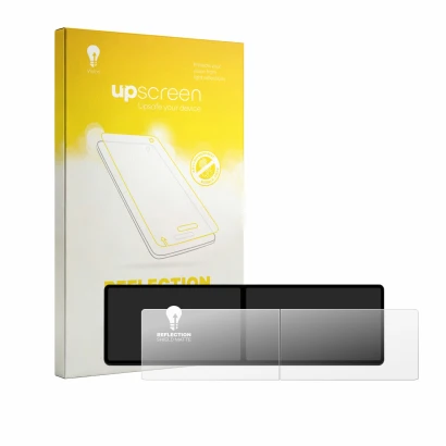 Face avant d’un emballage produit avec le logo de la marque upscreen. À côté, l’appareil Xpeng G9 2023 est représenté avec la 