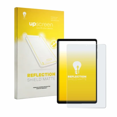 Face avant d’un emballage produit avec le logo de la marque upscreen. À côté, l’appareil Alldocube iPlay 80 mini Ultra est rep