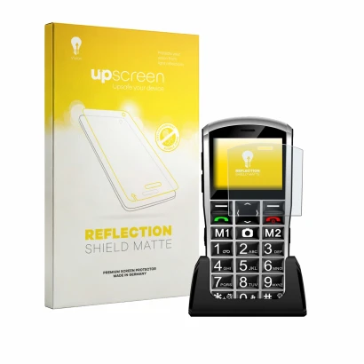 Face avant d’un emballage produit avec le logo de la marque upscreen. À côté, l’appareil Artfone A400 Pro 4G est représenté av