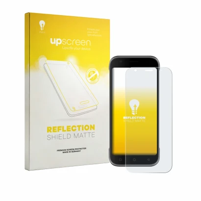 Face avant d’un emballage produit avec le logo de la marque upscreen. À côté, l’appareil Bluebird S10 est représenté avec la p