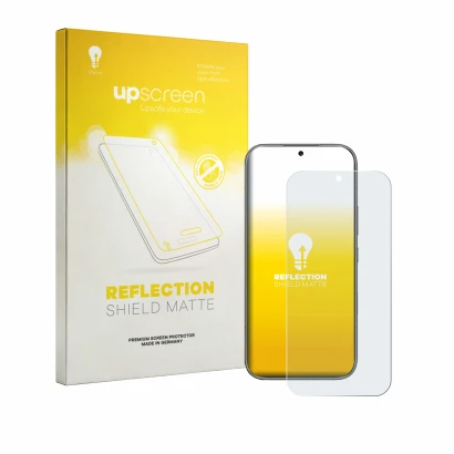 Face avant d’un emballage produit avec le logo de la marque upscreen. À côté, l’appareil Honor 600 est représenté avec la prot