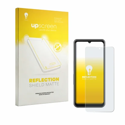 Face avant d’un emballage produit avec le logo de la marque upscreen. À côté, l’appareil Sonim XP Pro E est représenté avec la