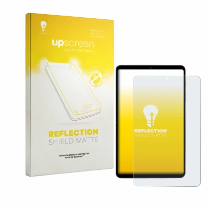 Face avant d’un emballage produit avec le logo de la marque upscreen. À côté, l’appareil BNCF BPad T1 est représenté avec la p