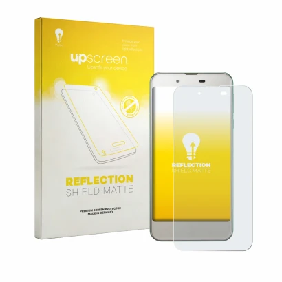 Face avant d’un emballage produit avec le logo de la marque upscreen. À côté, l’appareil Sharp Aquos SHV37 est représenté avec