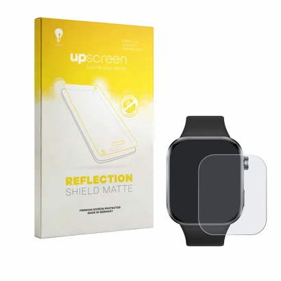 Face avant d’un emballage produit avec le logo de la marque upscreen. À côté, l’appareil Xiaomi Redmi Watch 6 est représenté a