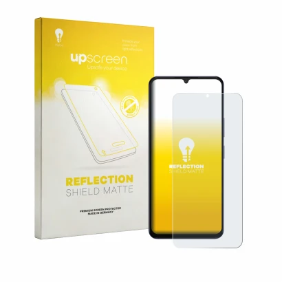 Face avant d’un emballage produit avec le logo de la marque upscreen. À côté, l’appareil Itel Zeno 200 est représenté avec la
