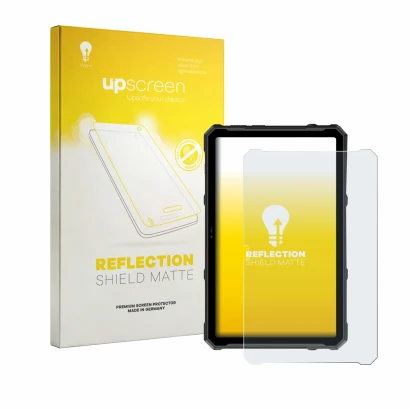 Face avant d’un emballage produit avec le logo de la marque upscreen. À côté, l’appareil Ulefone Armor Pad 4T Ultra est représ