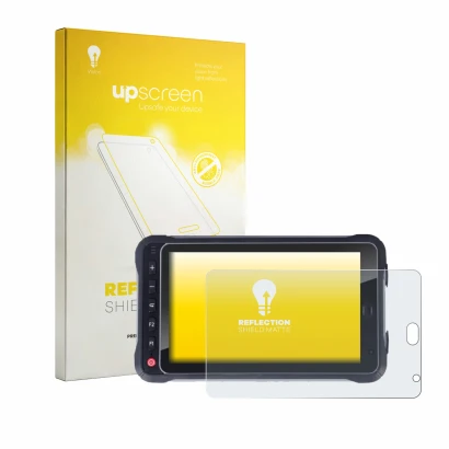 Face avant d’un emballage produit avec le logo de la marque upscreen. À côté, l’appareil Hugerock X72 est représenté avec la p