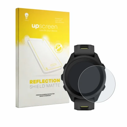 Face avant d’un emballage produit avec le logo de la marque upscreen. À côté, l’appareil Garmin Forerunner 170 est représenté
