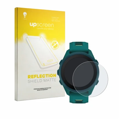 Face avant d’un emballage produit avec le logo de la marque upscreen. À côté, l’appareil Garmin Forerunner 170 Music est repré
