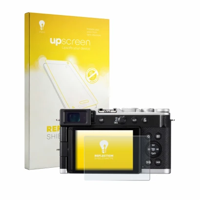 Face avant d’un emballage produit avec le logo de la marque upscreen. À côté, l’appareil Panasonic Lumix DC-L10 est représenté