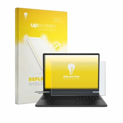 Face avant d’un emballage produit avec le logo de la marque upscreen. À côté, l’appareil Dell 15 DA15265 est représenté avec l