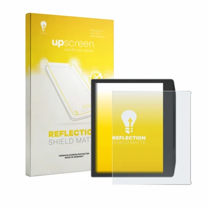 Face avant d’un emballage produit avec le logo de la marque upscreen. À côté, l’appareil PocketBook Era Lite est représenté av