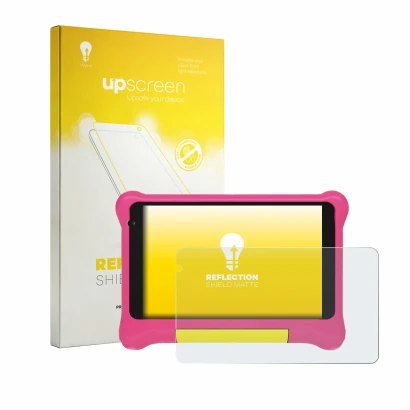 Face avant d’un emballage produit avec le logo de la marque upscreen. À côté, l’appareil Laptok LPK707PK 7" est représenté ave