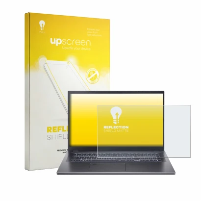 Face avant d’un emballage produit avec le logo de la marque upscreen. À côté, l’appareil Acer Aspire 17 A17-51 est représenté