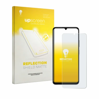 Face avant d’un emballage produit avec le logo de la marque upscreen. À côté, l’appareil Lava Bold N2 est représenté avec la p