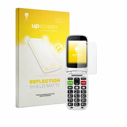 Face avant d’un emballage produit avec le logo de la marque upscreen. À côté, l’appareil true S70 est représenté avec la prote