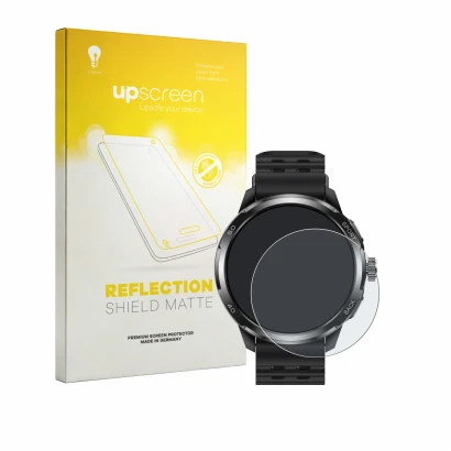 Face avant d’un emballage produit avec le logo de la marque upscreen. À côté, l’appareil Ulefone Armor Watch Pro est représent