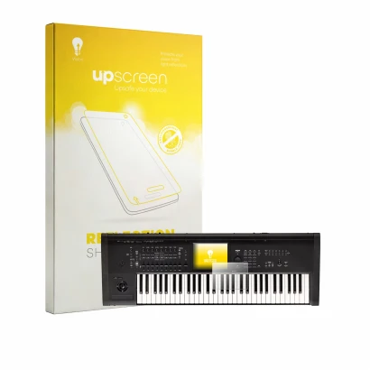 Face avant d’un emballage produit avec le logo de la marque upscreen. À côté, l’appareil KORG Kronos 3 (2025) 61 est représent