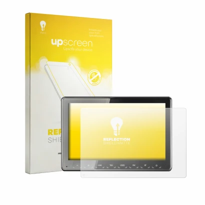 Face avant d’un emballage produit avec le logo de la marque upscreen. À côté, l’appareil Zenec Z-N975 est représenté avec la p