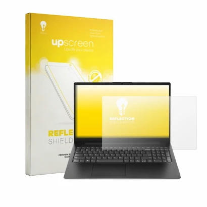 Face avant d’un emballage produit avec le logo de la marque upscreen. À côté, l’appareil Lenovo V15 Gen 7 est représenté avec