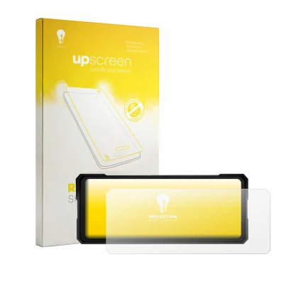 Face avant d’un emballage produit avec le logo de la marque upscreen. À côté, l’appareil Jansite MT36 8.1" est représenté avec