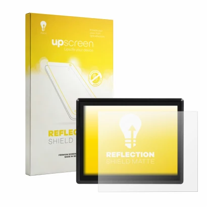 Face avant d’un emballage produit avec le logo de la marque upscreen. À côté, l’appareil iEi DM-F19A 19" est représenté avec l