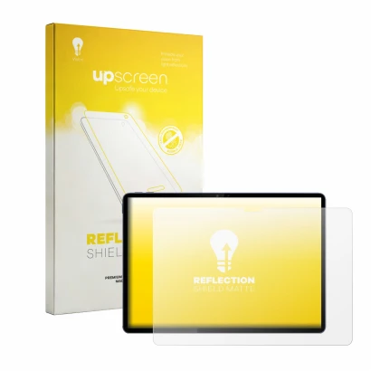 Face avant d’un emballage produit avec le logo de la marque upscreen. À côté, l’appareil Lenovo Yoga Tab Gen 2 est représenté