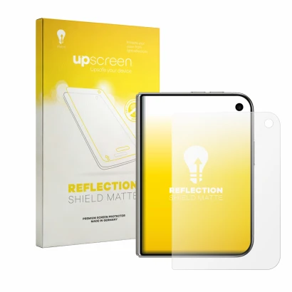 Face avant d’un emballage produit avec le logo de la marque upscreen. À côté, l’appareil Apple iPhone Duo est représenté avec