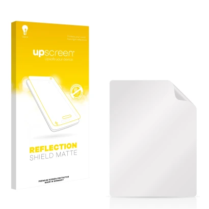 Face avant d’un emballage produit avec le logo de la marque upscreen. À côté se trouve la protection d’écran correspondante.