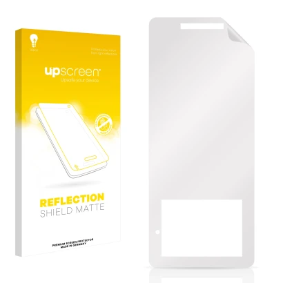 Face avant d’un emballage produit avec le logo de la marque upscreen. À côté se trouve la protection d’écran correspondante.