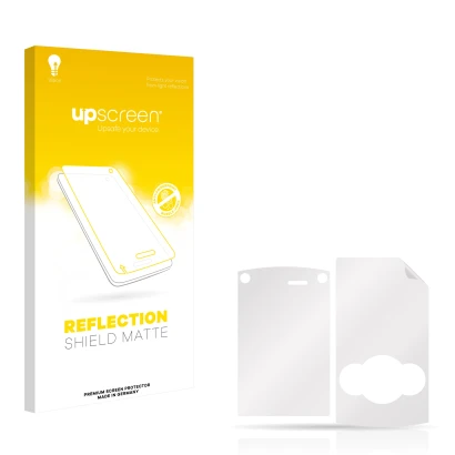 Face avant d’un emballage produit avec le logo de la marque upscreen. À côté se trouve la protection d’écran correspondante.