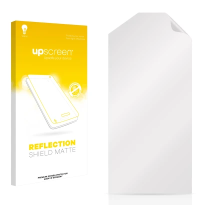 Face avant d’un emballage produit avec le logo de la marque upscreen. À côté se trouve la protection d’écran correspondante.