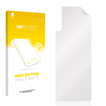 Face avant d’un emballage produit avec le logo de la marque upscreen. À côté se trouve la protection d’écran correspondante.