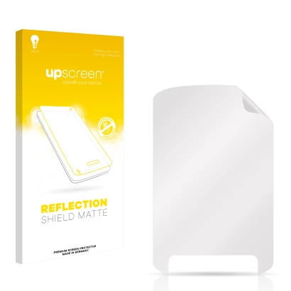 Face avant d’un emballage produit avec le logo de la marque upscreen. À côté se trouve la protection d’écran correspondante.